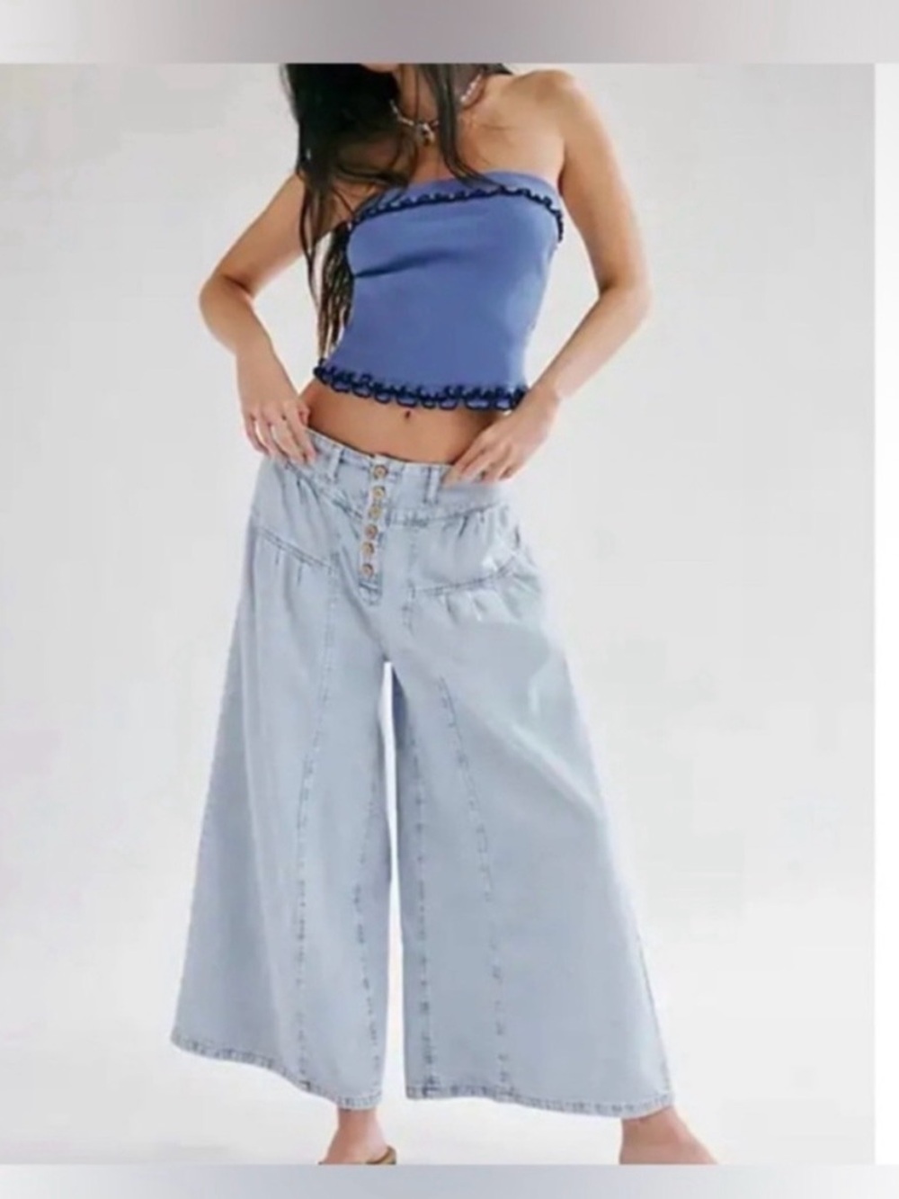 NWT Free People We The Free Blossom Pull-On Jeans - light sunny day sky blue - L - Picture 2 of 8